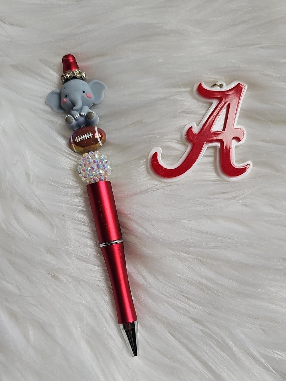 Handmade Alabama Crimson Tide Inspired Beadable Pen - Elephant & Football